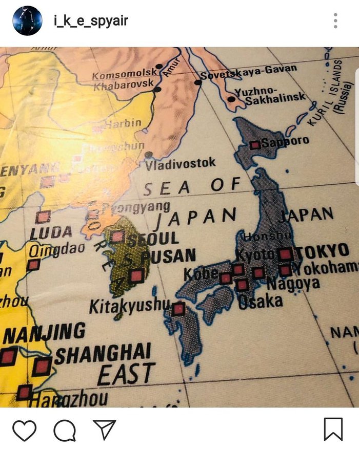インスタに世界地図を投稿したSPYAIRのボーカルIKE、「東海が日本海って書いてある！」と韓国で批判受け謝罪