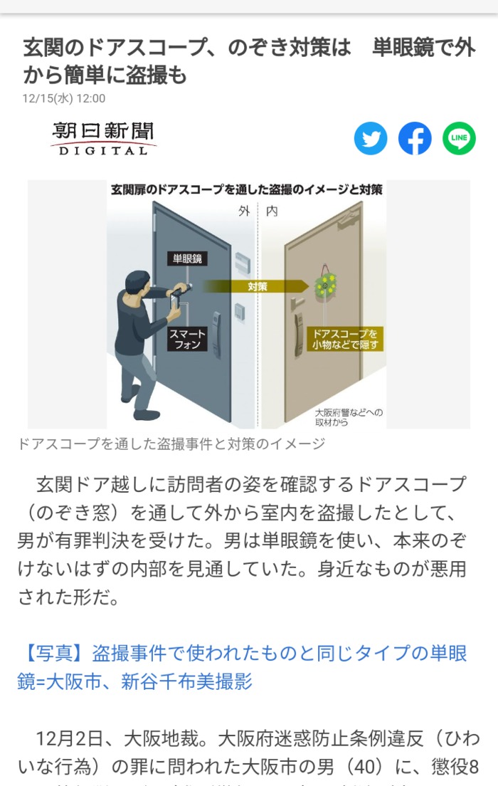 朝日新聞さん、ドアスコープ盗撮のやり方をめっちゃ分かりやすく解説してしまう