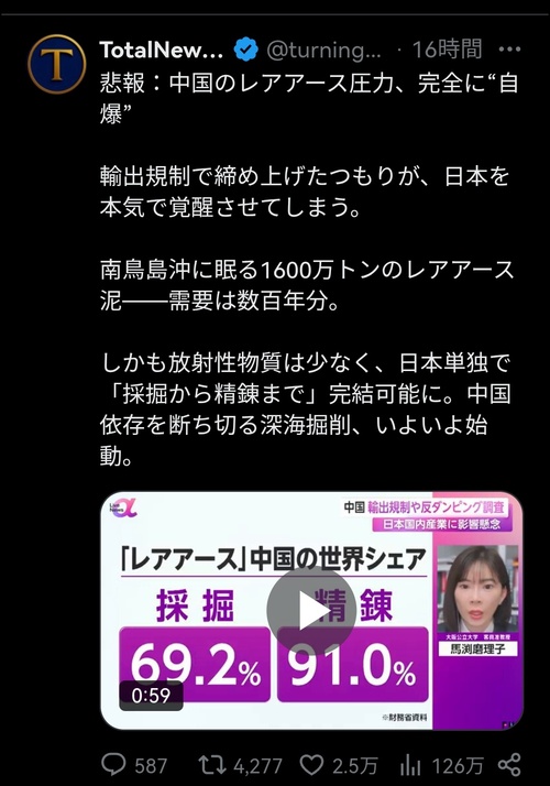 日本、一気にレアアース大国へ！！