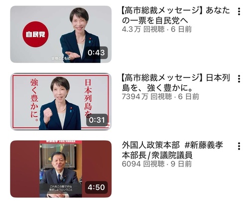 高市早苗さんのYouTube動画、7400万再生