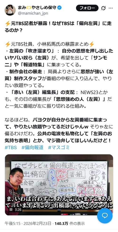 元TBS社員が偏向報道をやってしまう理由を暴露